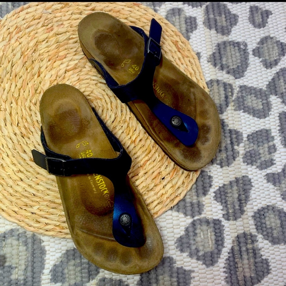 Birkenstock Metallic Navy Blue Giezh Thong Sandals